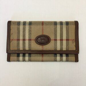 Burberry London Vintage Authentic Long Wallet Plaid Canvas Leather Zip Pocket